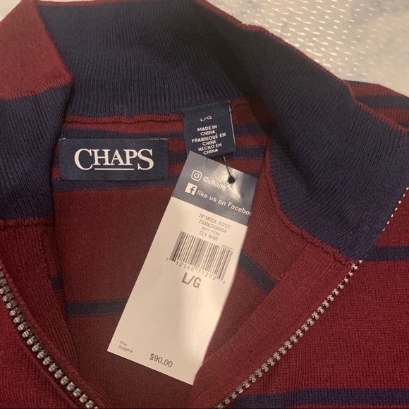NWT Chaps Men's Striped Mockneck Sweater Large - Picture 3 of 6